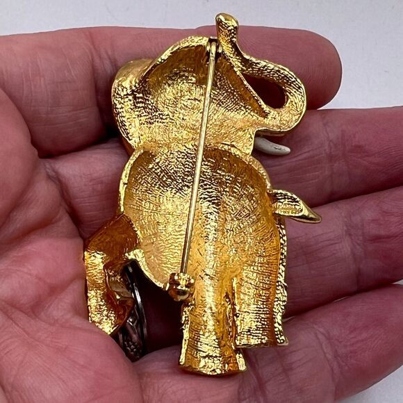 Signed Sphinx A2464 Rare Jeweled ELEPHANT BROOCH Pin Trunk Up Rhinestone Vintage - Picture 7 of 7
